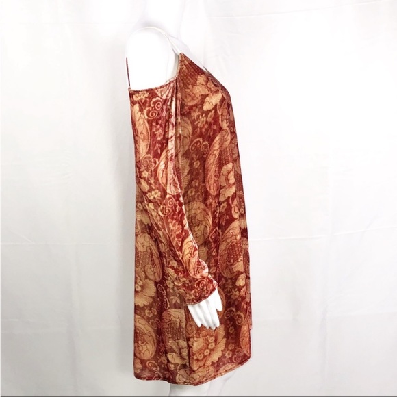 Chaser Vintage Tapestry Velvet Cold Shoulder Hi-Lo Cross Strappy Back Dress SzM - Picture 11 of 14